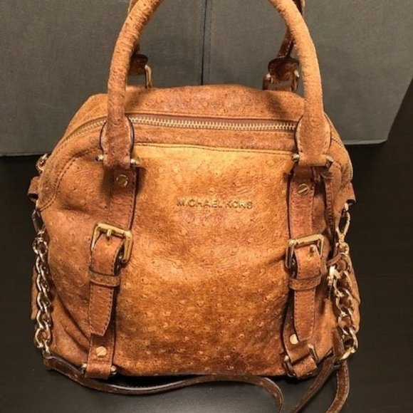Michael Kors Distressed Ostrich Bowling Satchel